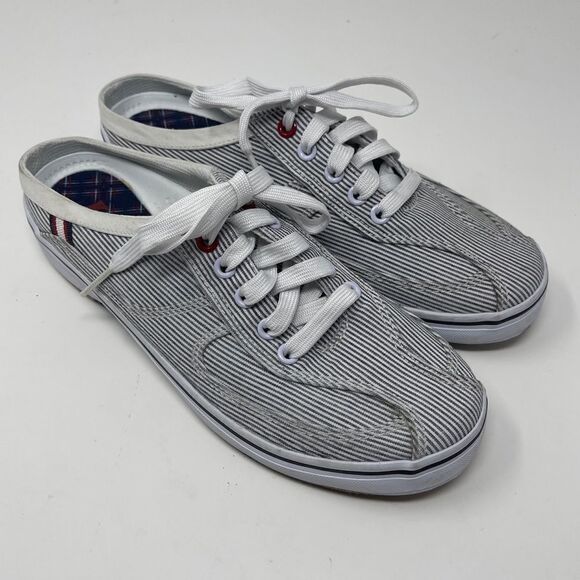 Keds Mule Sneaker Gray Stripe Canvas Slip On Casual Women’s Size 6.5 - Picture 1 of 8